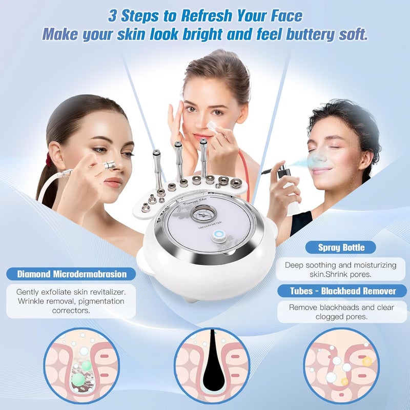 TopDirect Diamond Microdermabrasion Machine, 3 IN 1 Professional Dermabrasion Skincare Device for Adjustable Suction Facial Treatment (Suction Power: 0-68cmHg) - Image 2
